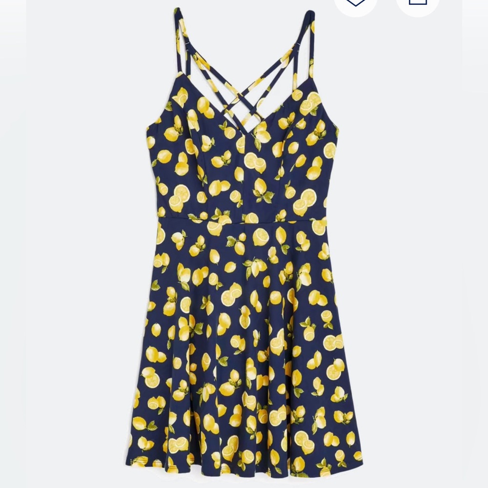 Nine Britton Navy and Yellow Lemon Print Mini Dress